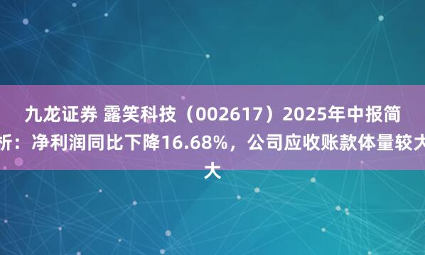 九龙证券 露笑科技(002617)2025年中报简析:净利润同比下降16.68%,公司应收账款体量较大